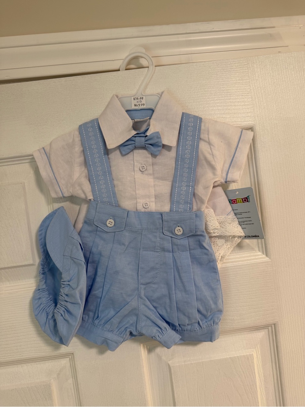 NEW 3 Piece Linen Newborn Boys Outfit- Romper, Hat, Flat Sheet Regalo de Dios